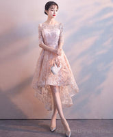 Pink Round Neck Lace Short Prom Dress Pink Homecoming Dress 1